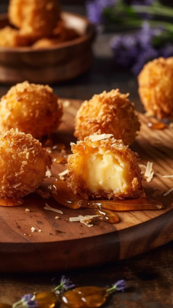 Fried Manchego cheese served with lavender honey drizzle