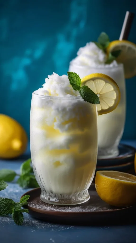 Refreshing frozen coconut lemonade in a glass with lime garnish