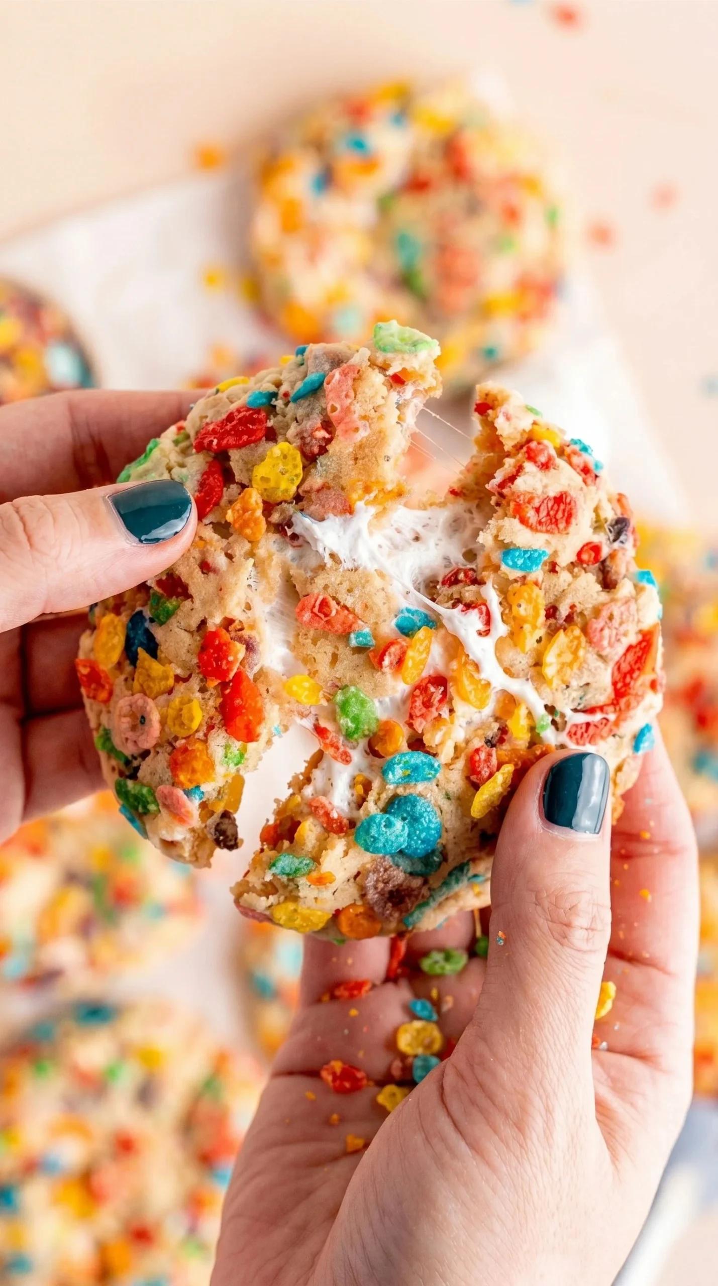 Fruity Pebble Marshmallow Cookies on a plate, colorful and delicious treat.