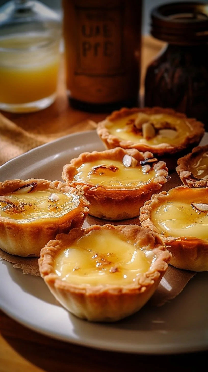Delicious German Bee Sting Tartlets topped with almonds and creamy filling