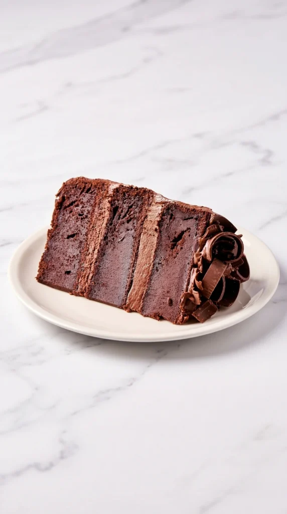 Slice of healthy chocolate cake made with nutritious ingredients