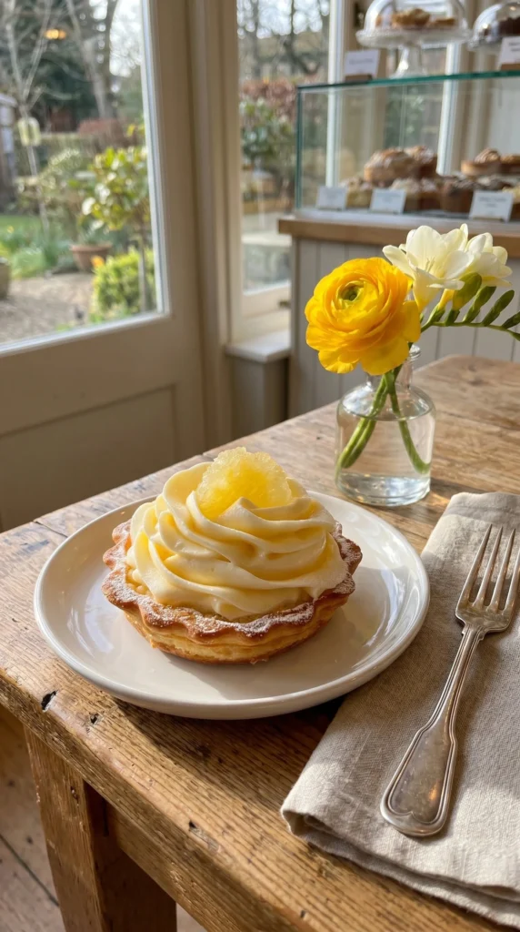 Bowl of homemade lemon pastry cream ready for use in desserts