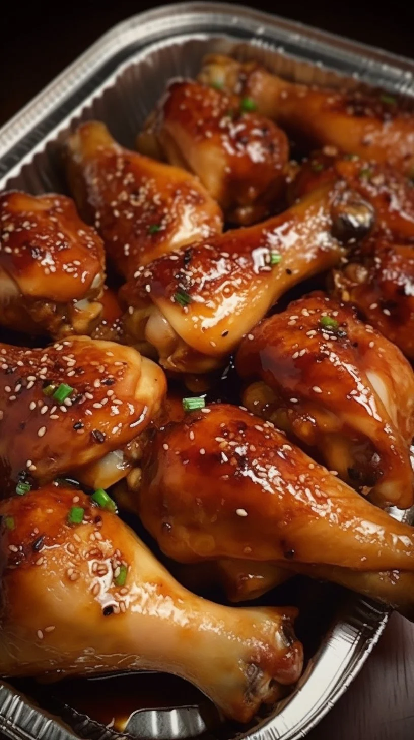Plate of Honey Garlic Chicken Drumsticks garnished with green onions