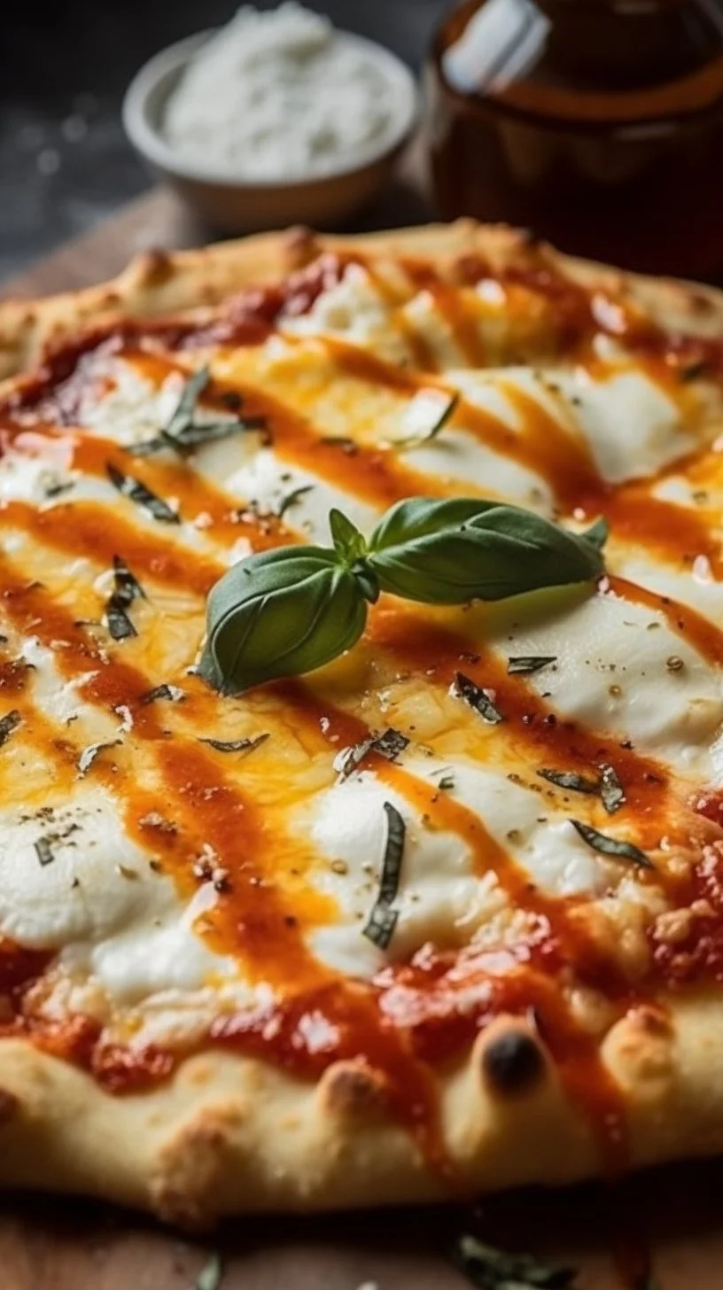 Delicious hot honey ricotta pizza topped with drizzled honey and fresh ingredients.