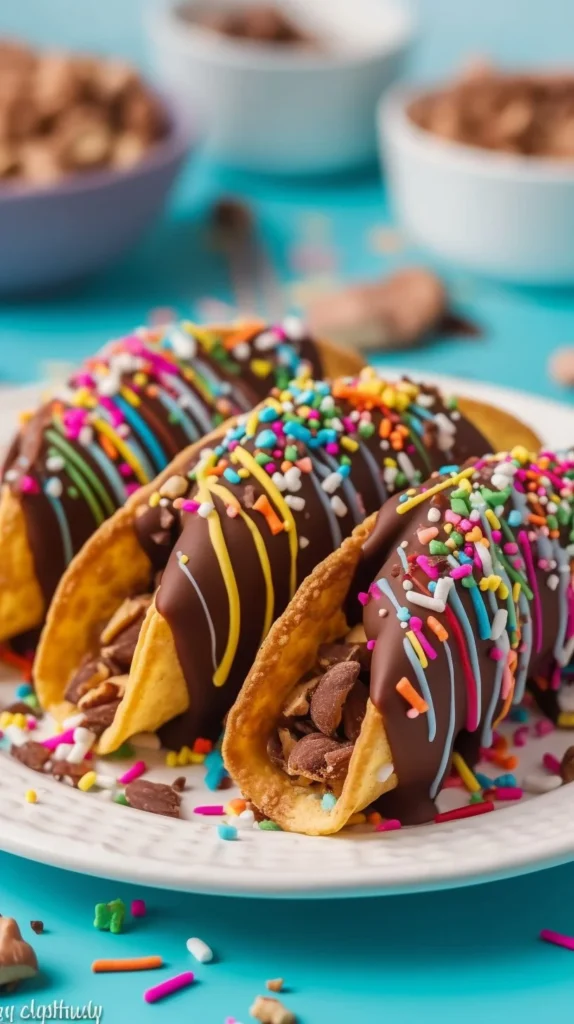 Delicious ice cream tacos filled with colorful toppings and creamy ice cream