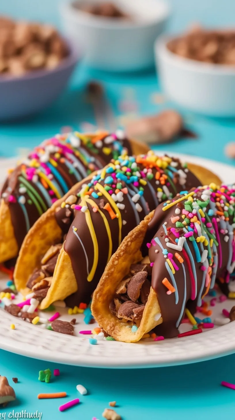 Delicious ice cream tacos filled with colorful toppings and creamy ice cream