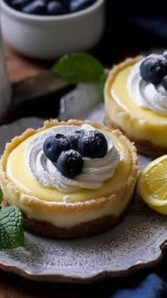 Delicious lemon cream tarts garnished with fresh lemon slices and whipped cream