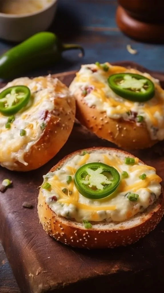 Delicious jalapeño popper bagels topped with spicy jalapeños and cream cheese