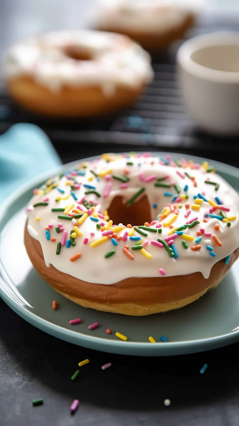 Keto Protein Donuts topped with sugar-free glaze on a rustic wooden table