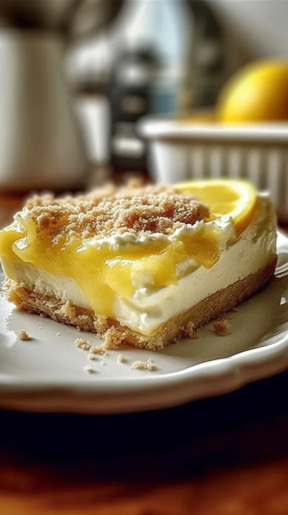 Delicious Lemon Cream Cheese Dump Cake served on a plate