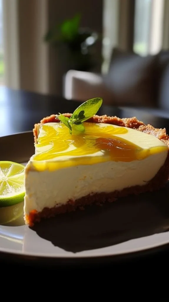 Delicious lemon ice cream pie with velvety cream topping
