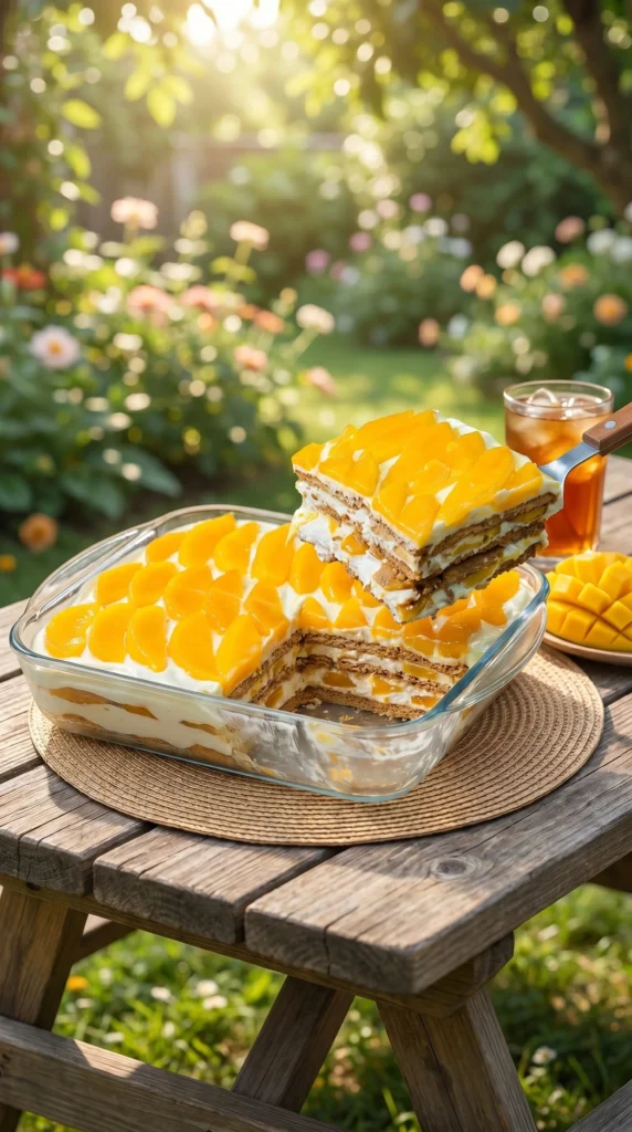 Mango Graham Float dessert with layers of mango and creamy graham mixture