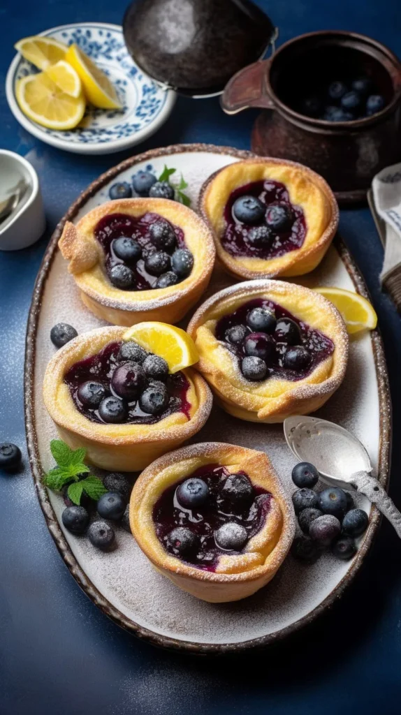 Mini Dutch Baby Pancakes served with blueberry lemon compote