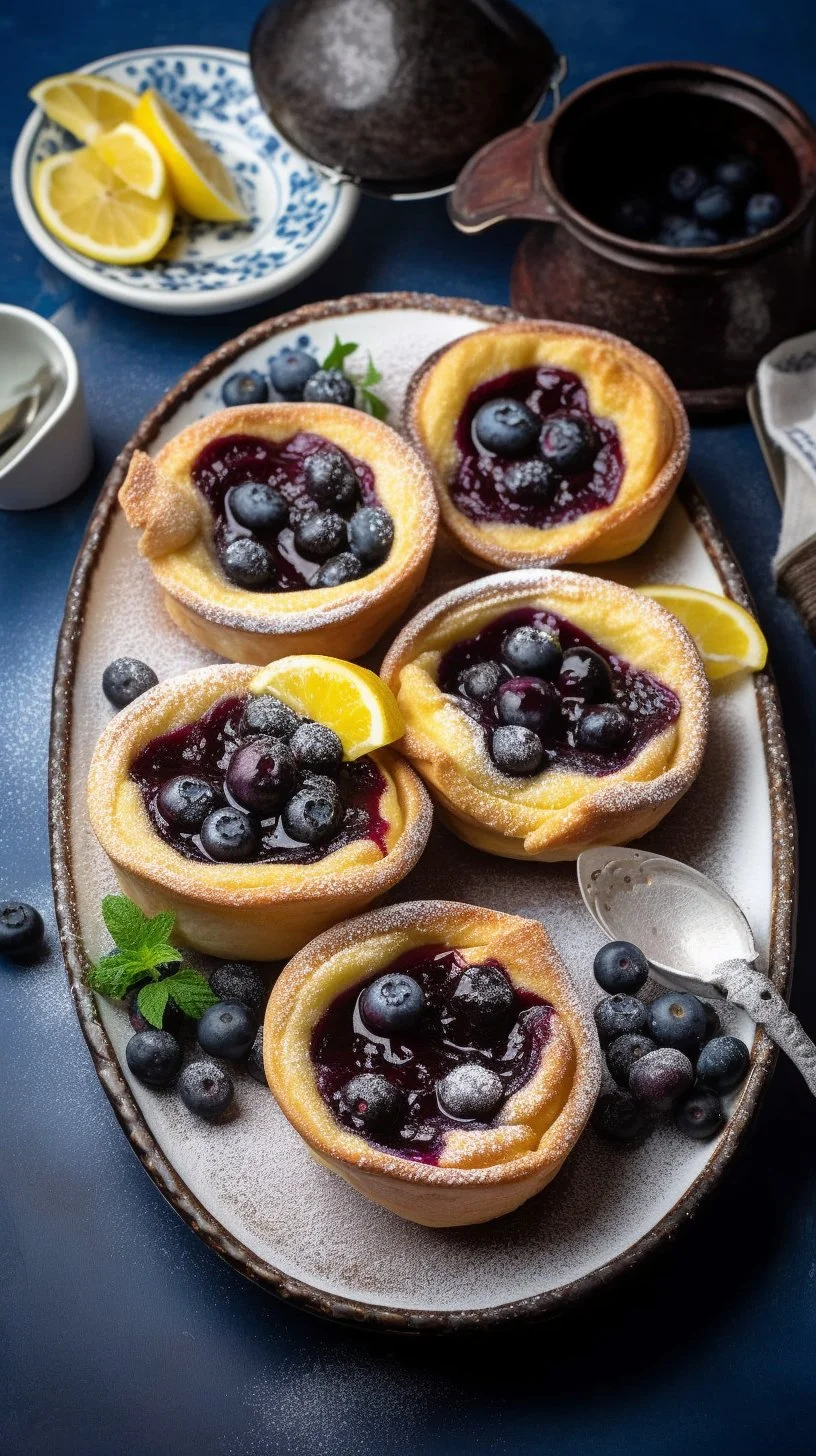 Mini Dutch Baby Pancakes served with blueberry lemon compote