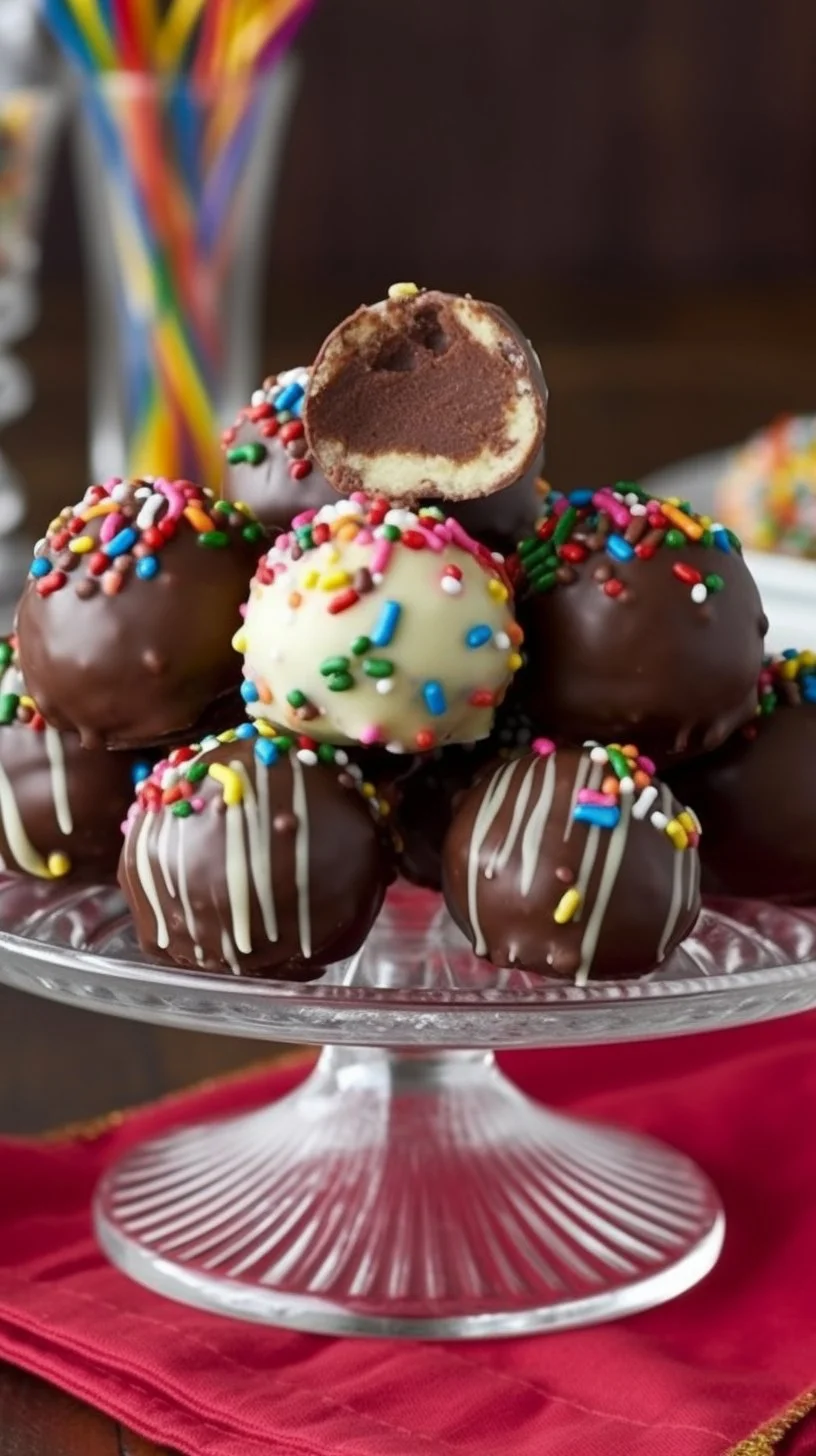 No-bake cookie dough truffles coated in chocolate and sprinkled with chocolate chips