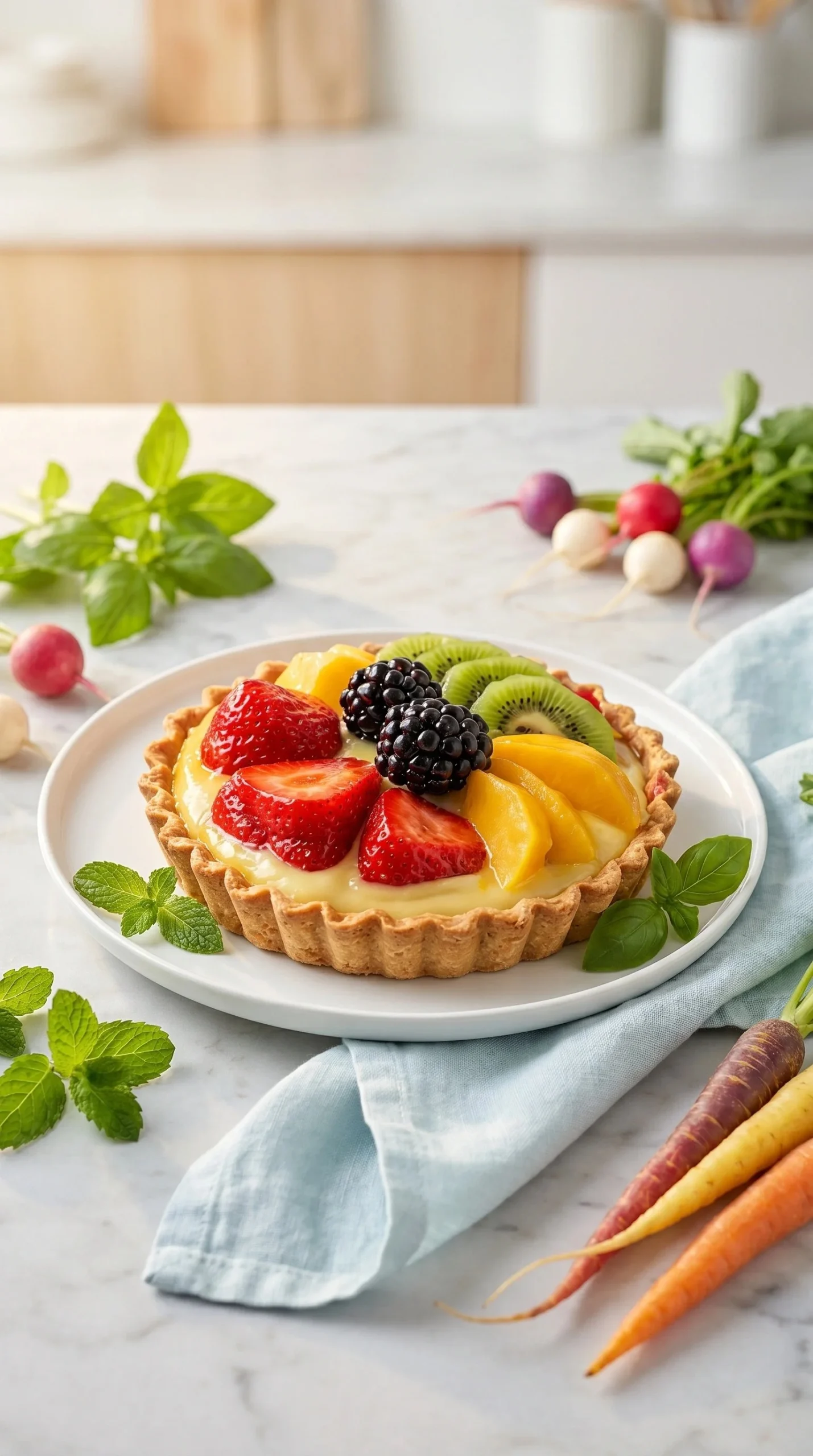 Delicious No Bake Peaches and Cream Pie topped with fresh peaches and whipped cream