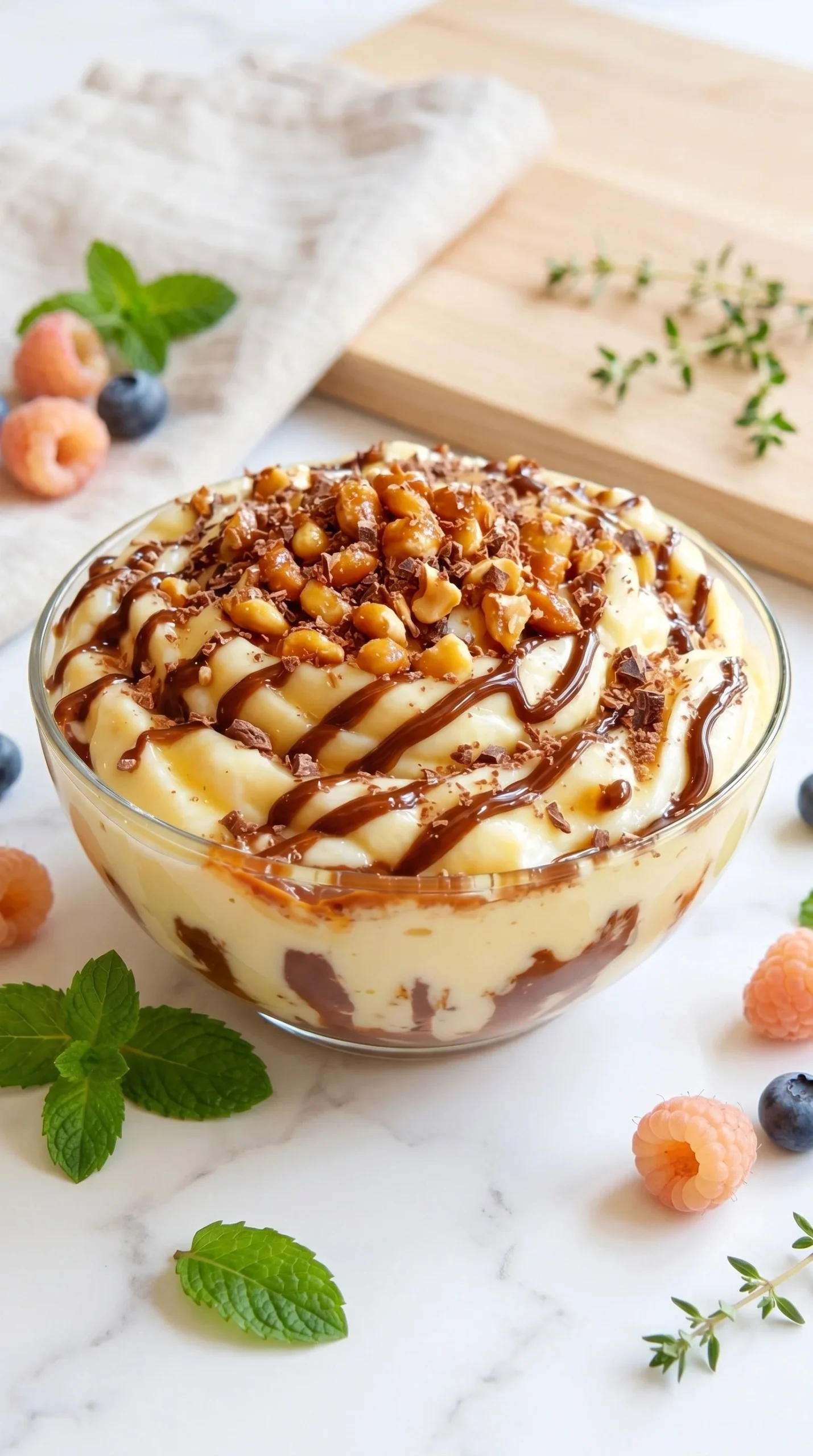 No-Bake Peaches and Cream Pie topped with fresh peaches and cream
