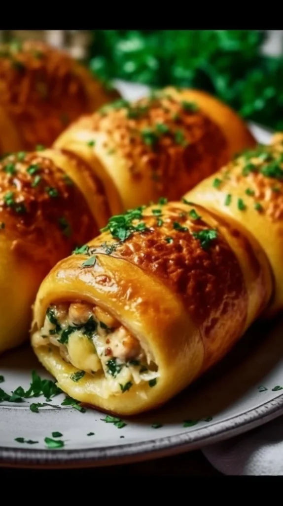 Delicious potato rolls stuffed with cheese and chicken, ready to be enjoyed.