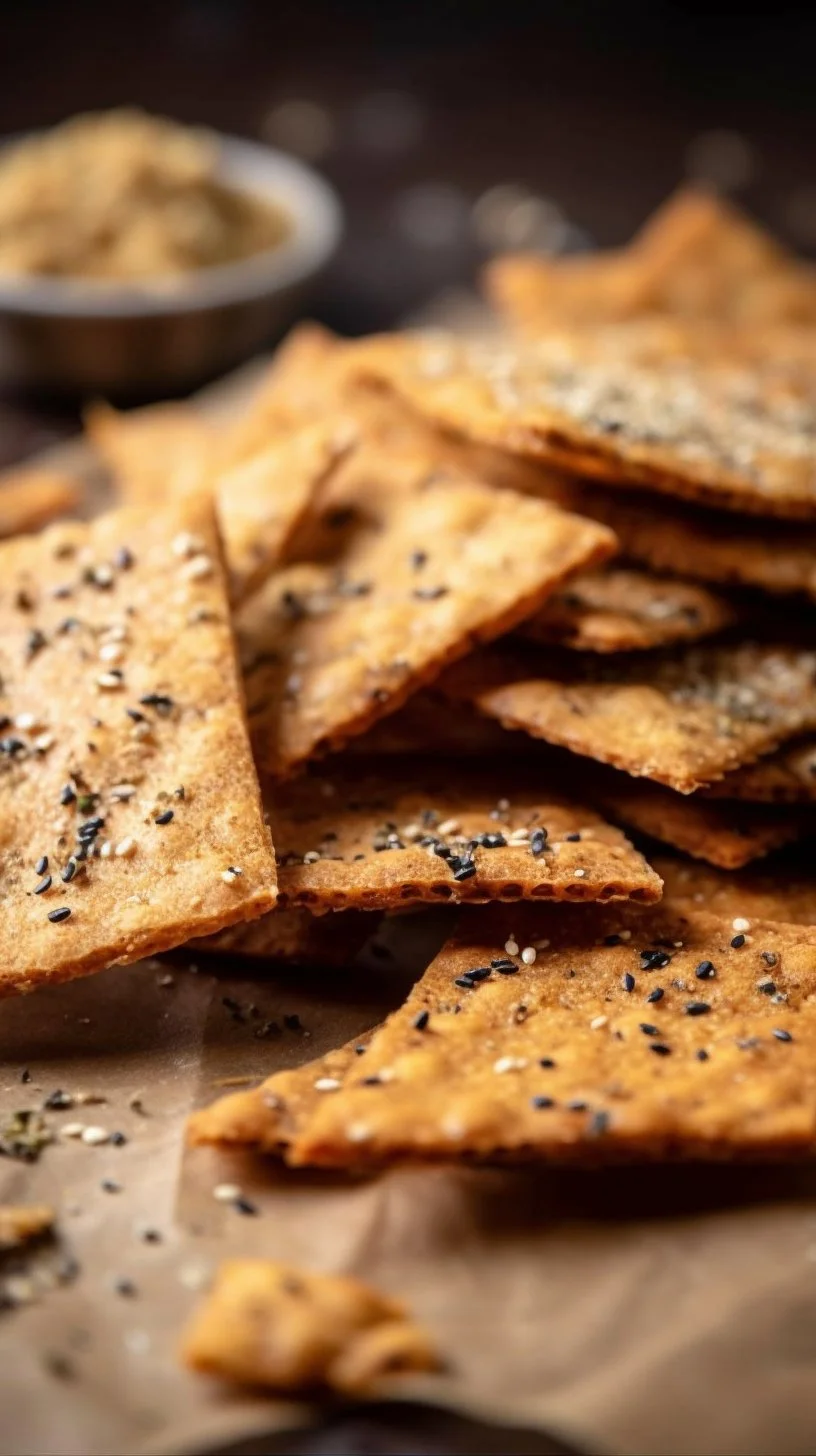 A bowl of crispy quinoa crackers topped with herbs and spices.