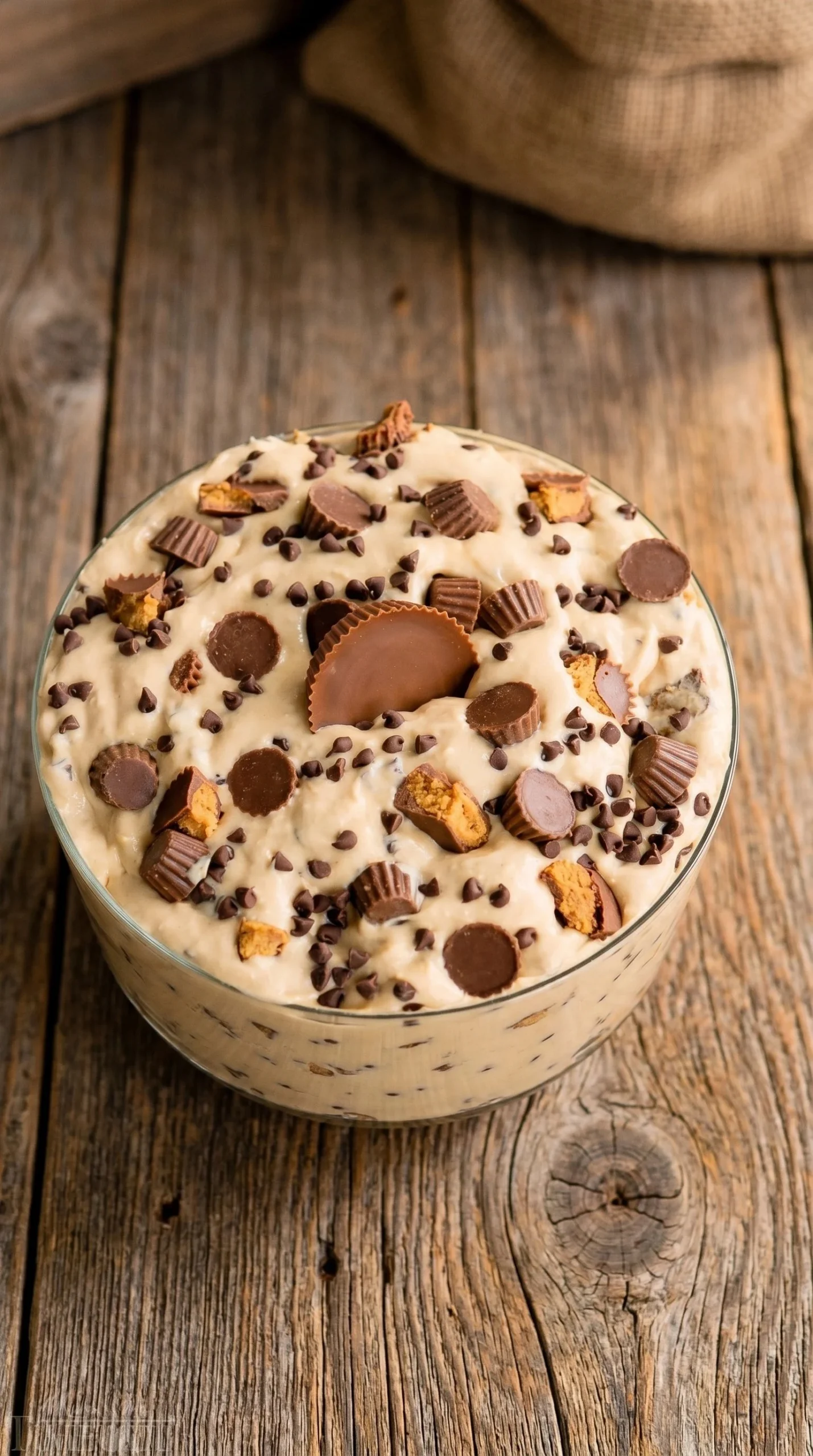 Delicious bowl of Reese's Peanut Butter Fluff dessert topped with chocolate