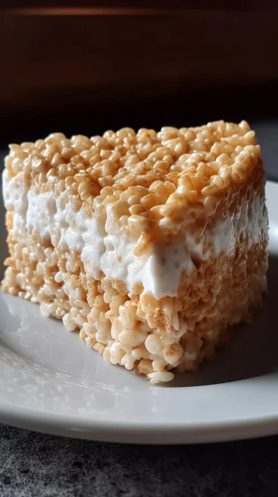 No-bake Rice Krispy Treat Cheesecake with crunchy topping