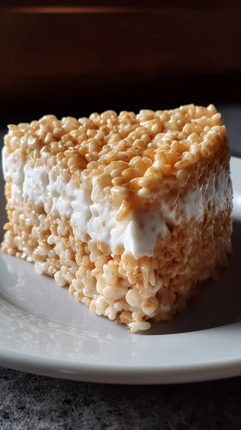 No-bake Rice Krispy Treat Cheesecake with crunchy topping