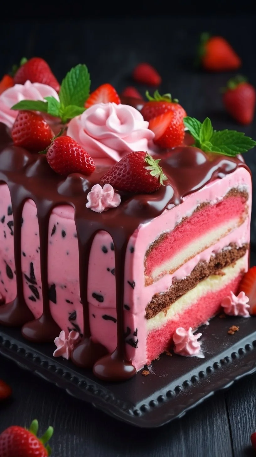 Delicious semifreddo dessert topped with fresh strawberries.