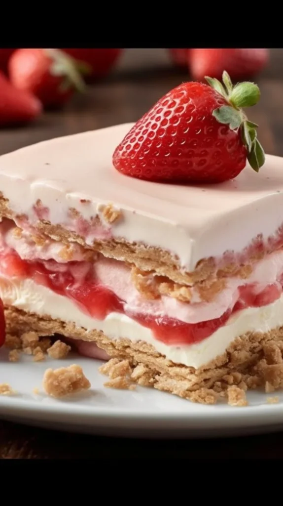 Delicious strawberry cream cheese dessert served in a beautiful dish