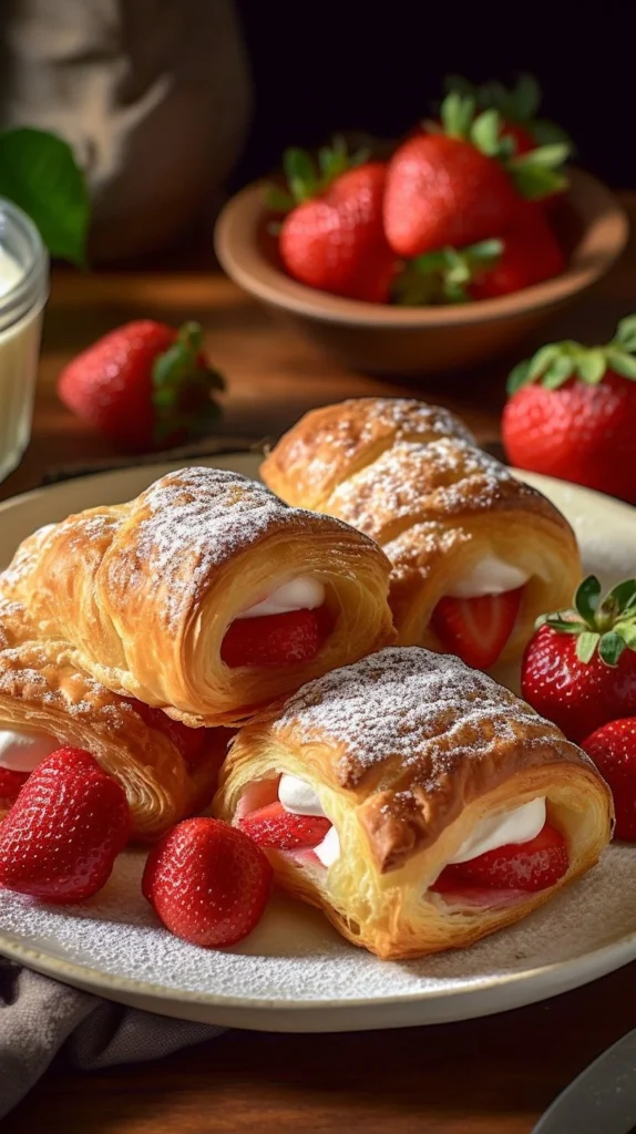 Strawberry Dream Rolls dessert with fresh strawberries and cream filling