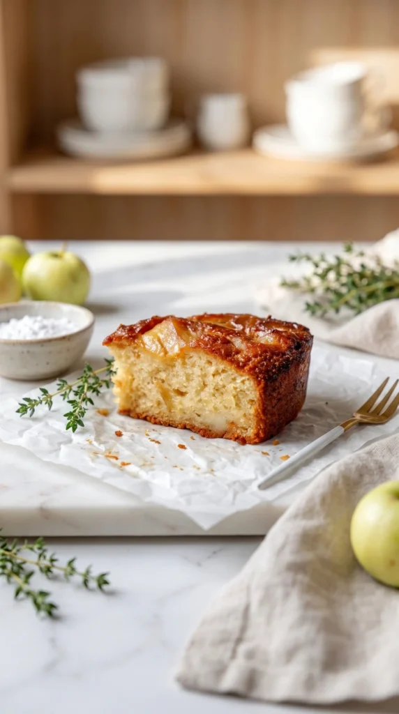 Deliciously moist pear date yogurt cake topped with fresh pear slices