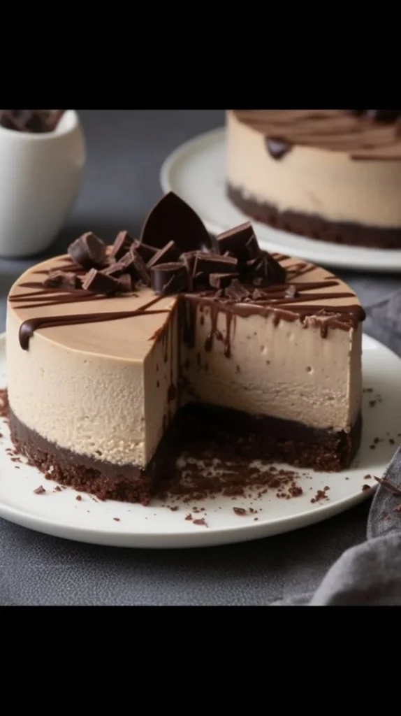 Delicious Toblerone chocolate cheesecake topped with chocolate triangles