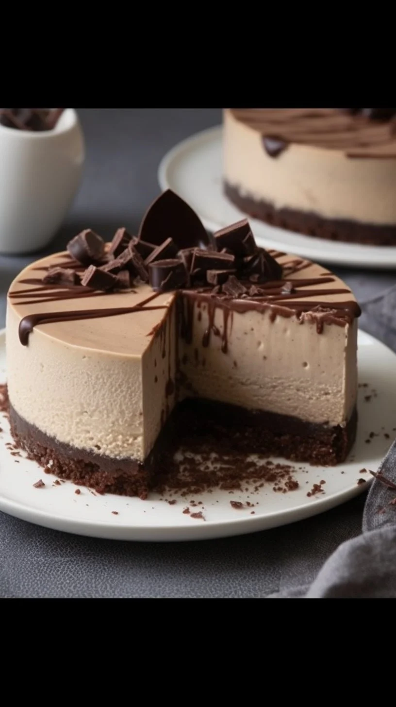 Delicious Toblerone chocolate cheesecake topped with chocolate triangles