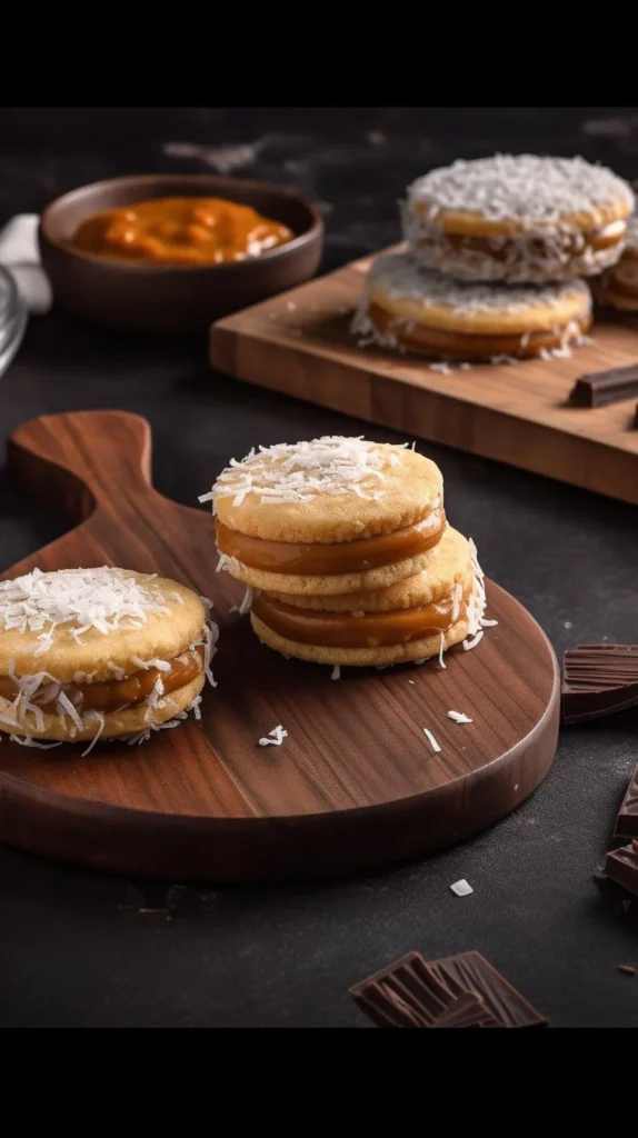 Traditional alfajores - delicious sandwich cookies with dulce de leche filling