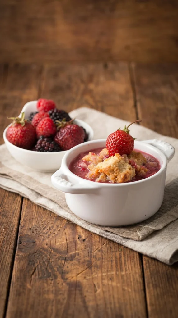 Delicious Triple Berry Keto Cobbler served in a dish