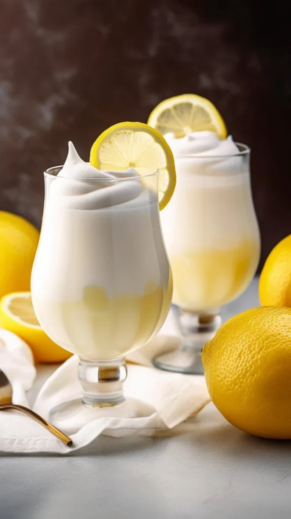 Delicious whipped lemonade in a glass with lemon slices and whipped cream