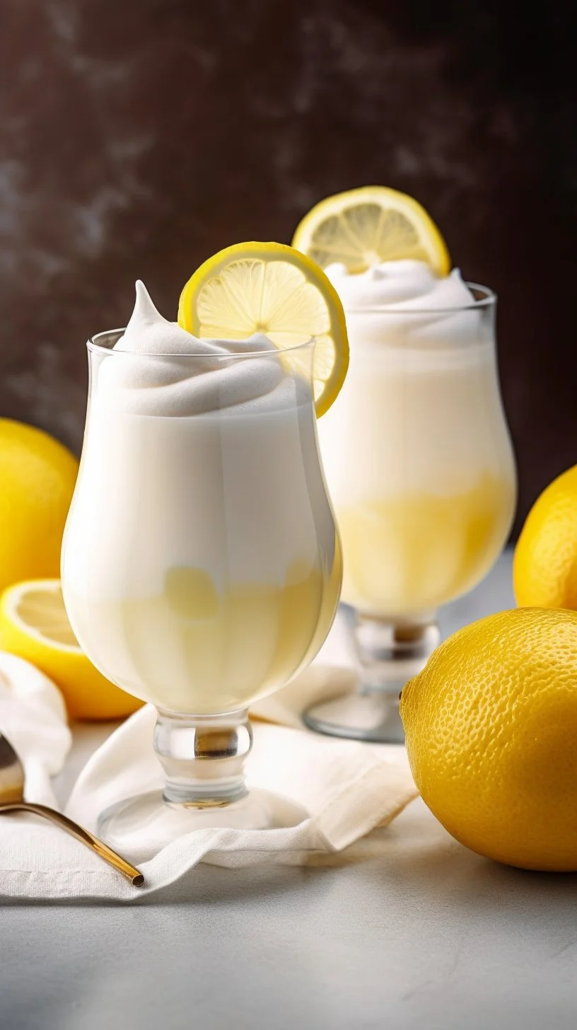 Delicious whipped lemonade in a glass with lemon slices and whipped cream
