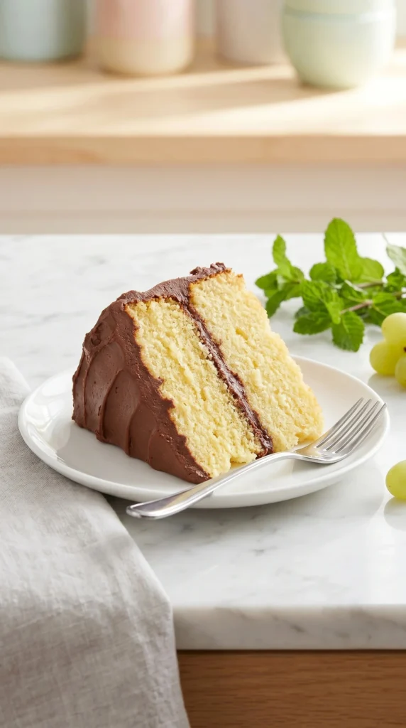 Homemade yellow cake with frosting and decorations