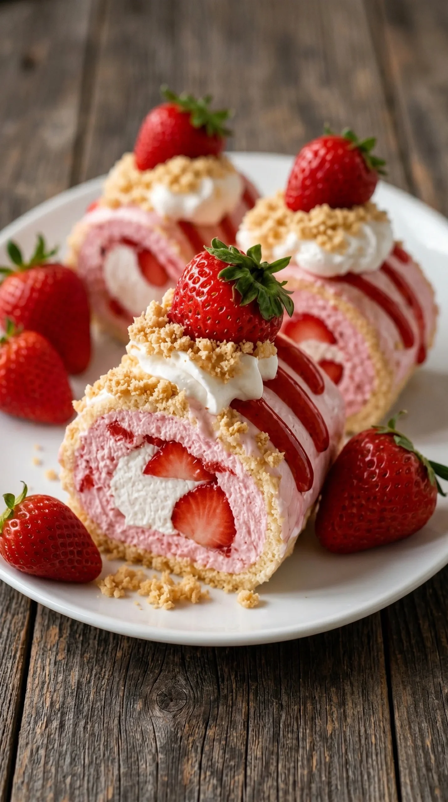 Delicious Animal Cookie Strawberry Cheesecake topped with fresh strawberries