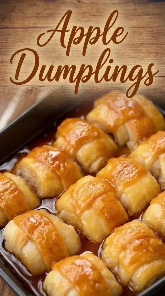 Delicious apple dumplings fresh out of the oven, golden and flaky