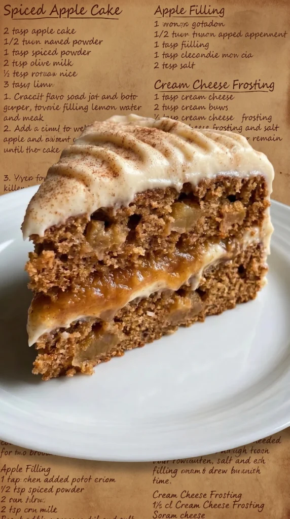Slice of Applesauce Cake with Cinnamon Cream Cheese Frosting on a plate