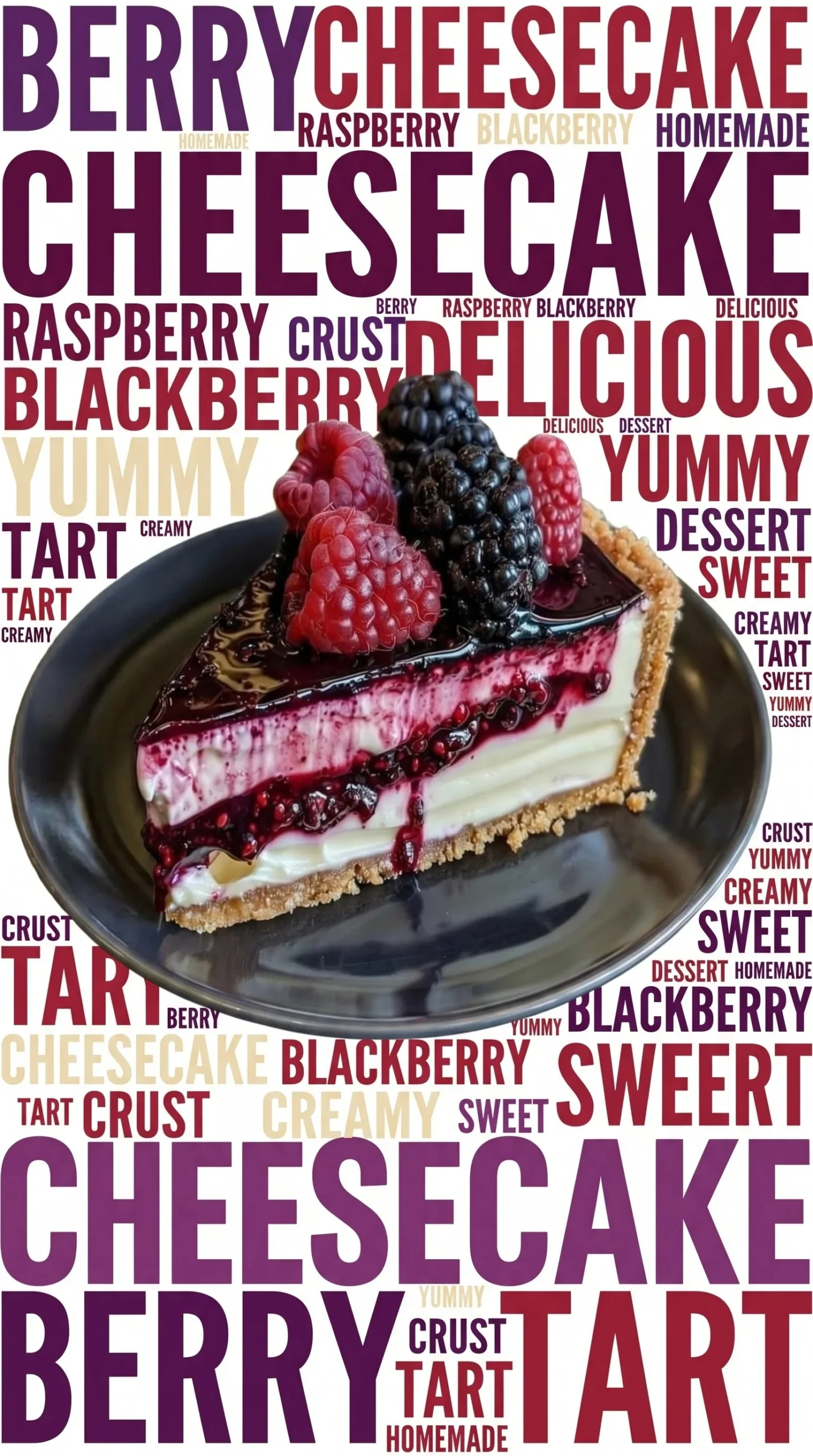 Delicious Berry Cheesecake topped with fresh mixed berries
