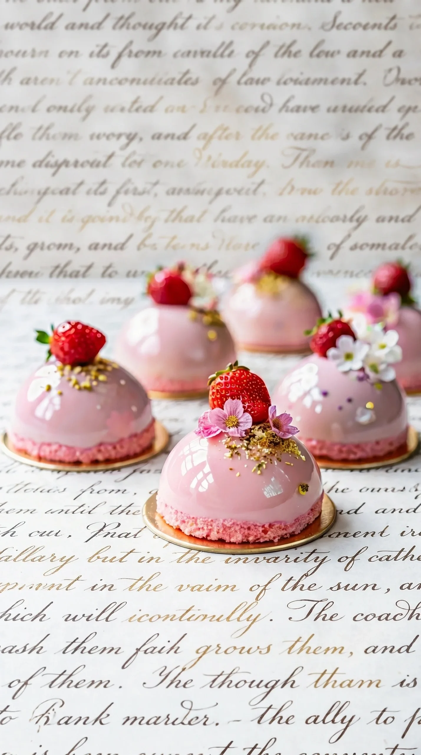 Decadent Chocolate Strawberry Mousse domes garnished with fresh strawberries