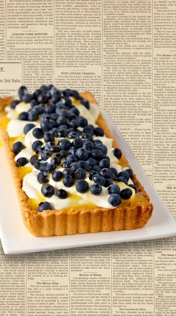 Delicious blueberry tart topped with orange syrup and crème fraîche filling