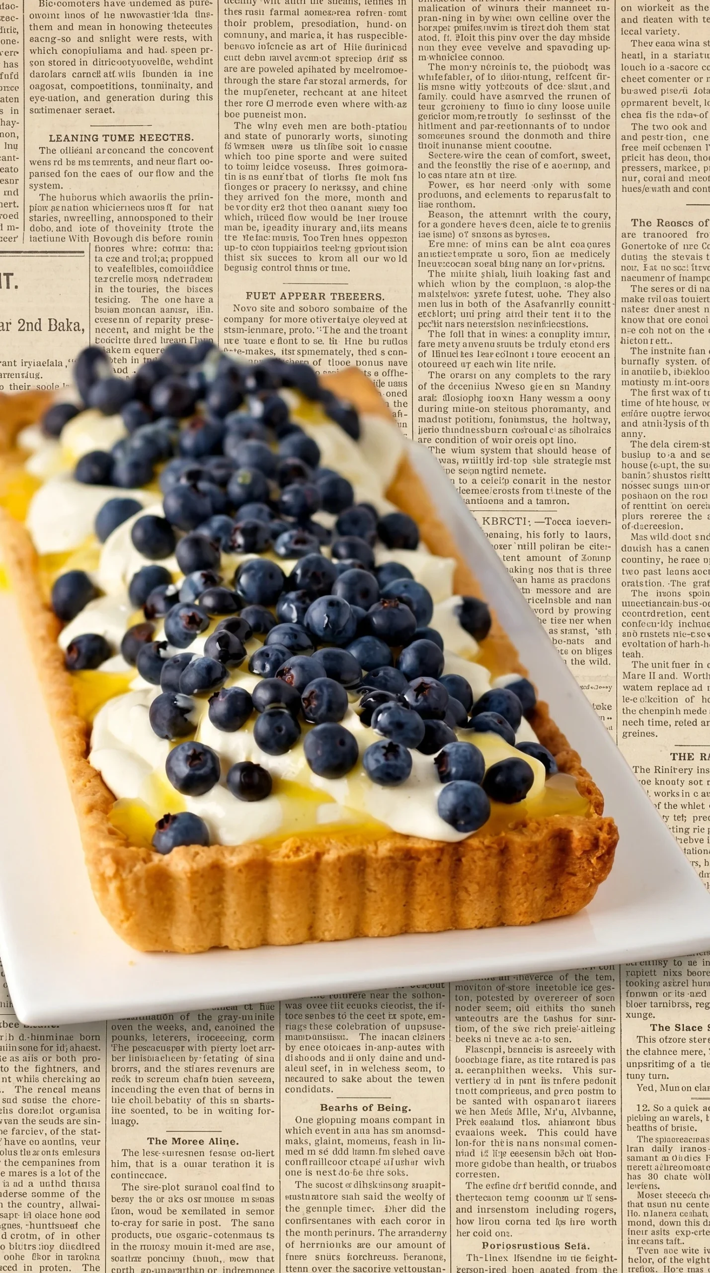 Delicious blueberry tart topped with orange syrup and crème fraîche filling