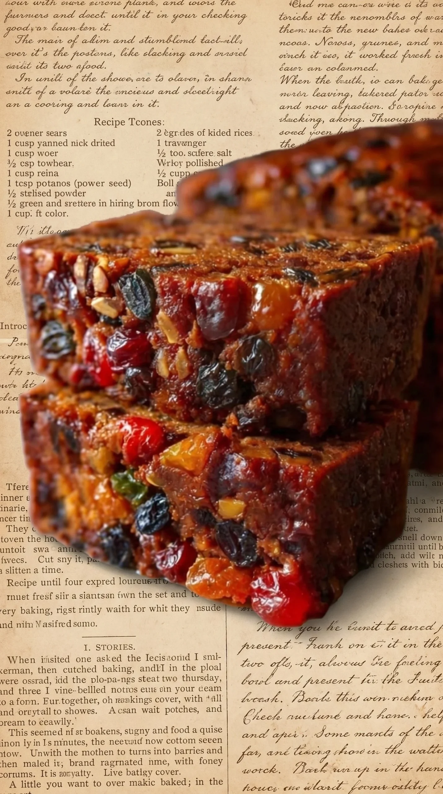 Slice of delicious homemade boiled fruit cake with colorful fruits