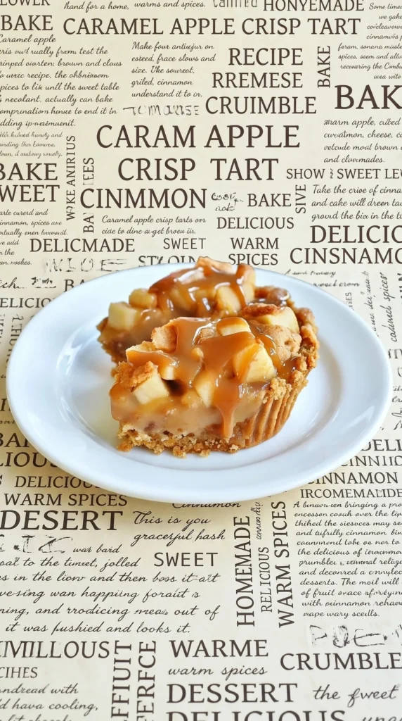 Delicious caramel apple pie cookie cups topped with caramel sauce and apples.