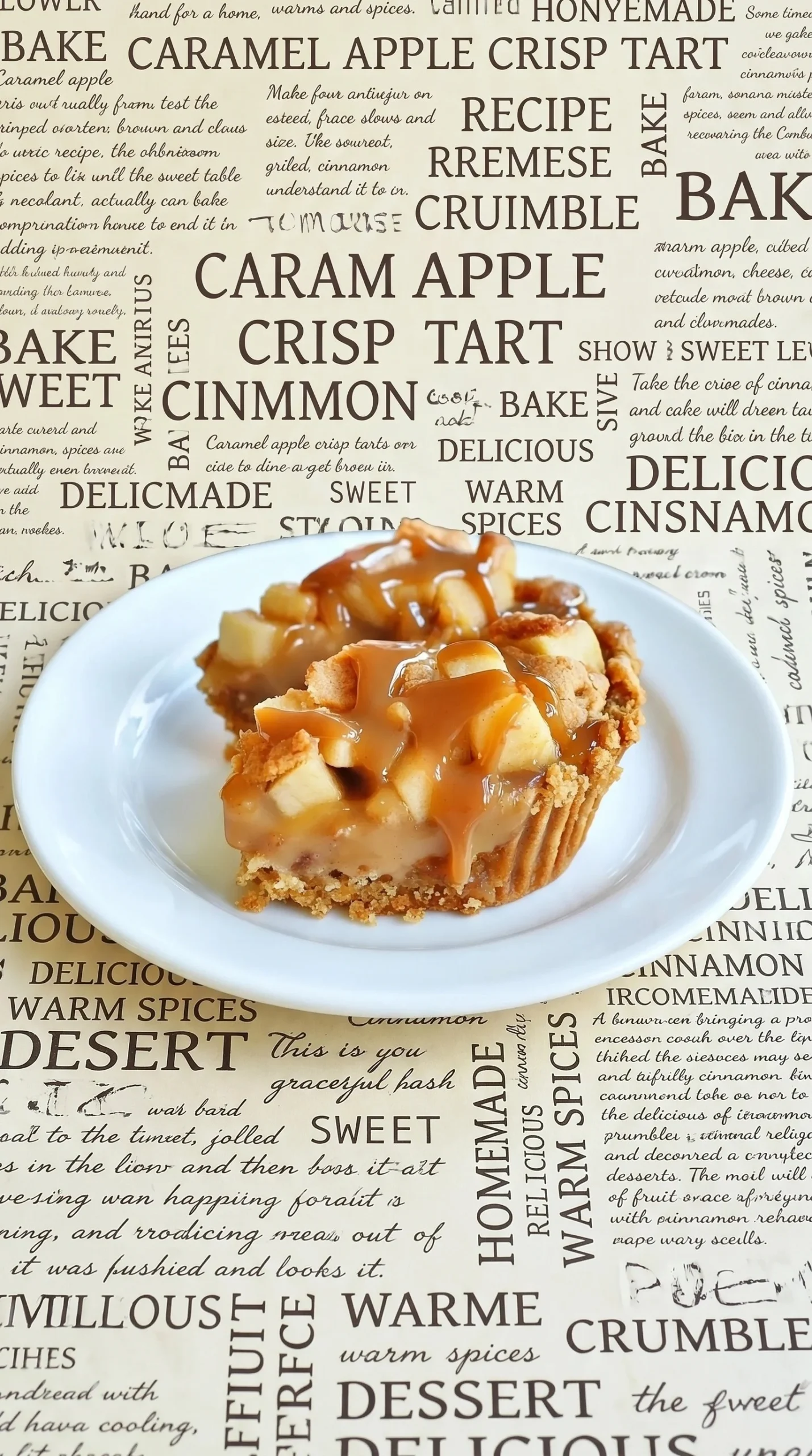 Delicious caramel apple pie cookie cups topped with caramel sauce and apples.