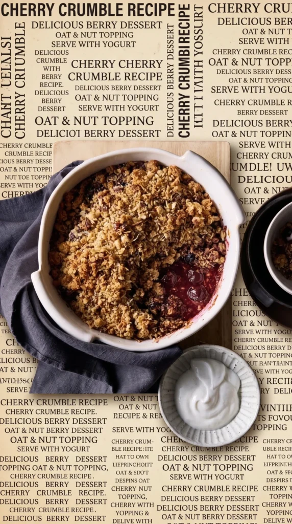 Delicious Cherry Ripe Crumble served with a scoop of vanilla ice cream