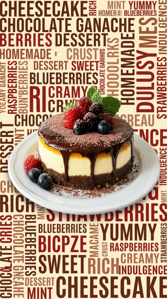 Delicious chocolate cheesecake topped with chocolate curls and berries