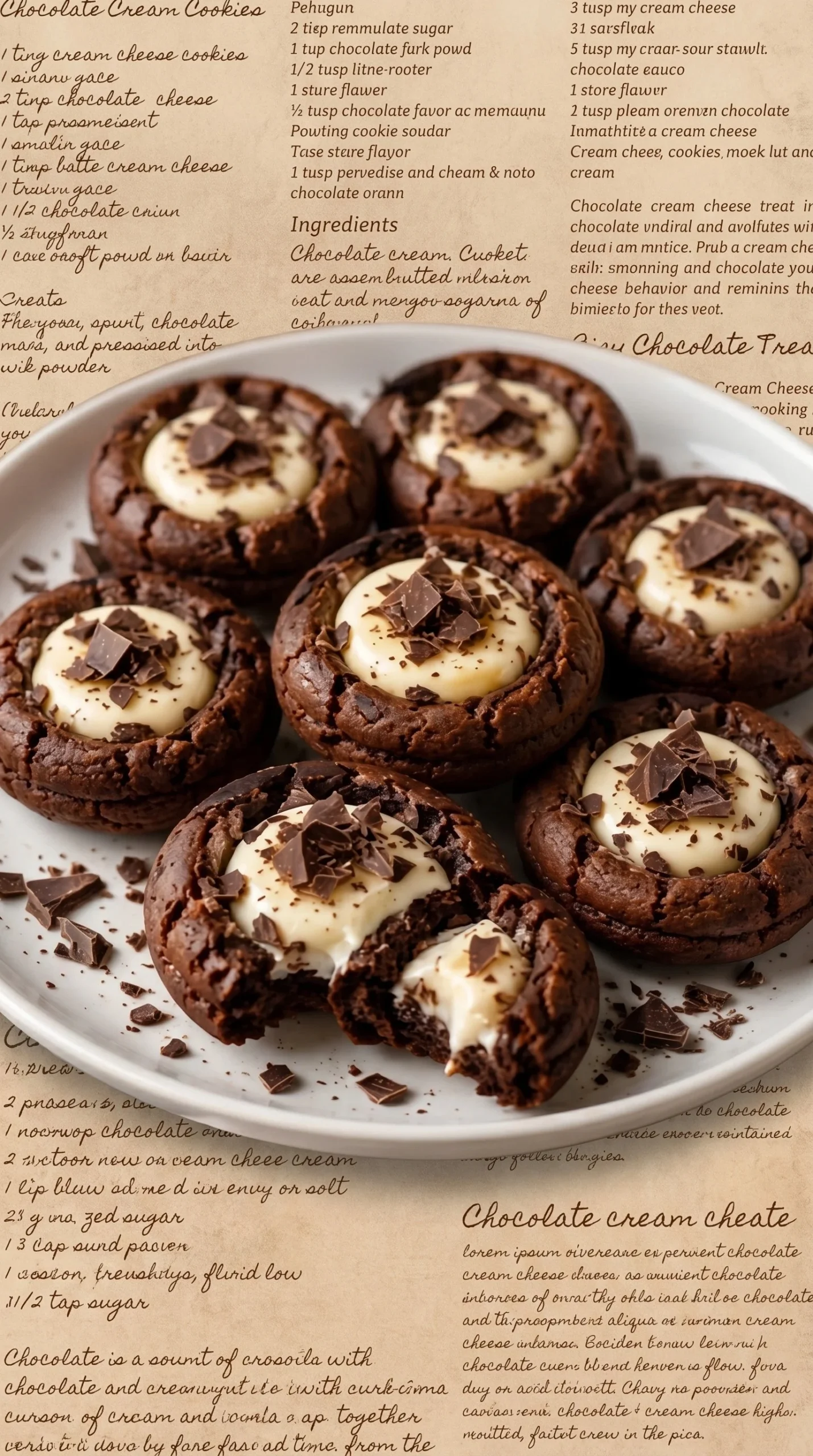 Delicious chocolate cream cheese thumbprint cookies on a baking tray